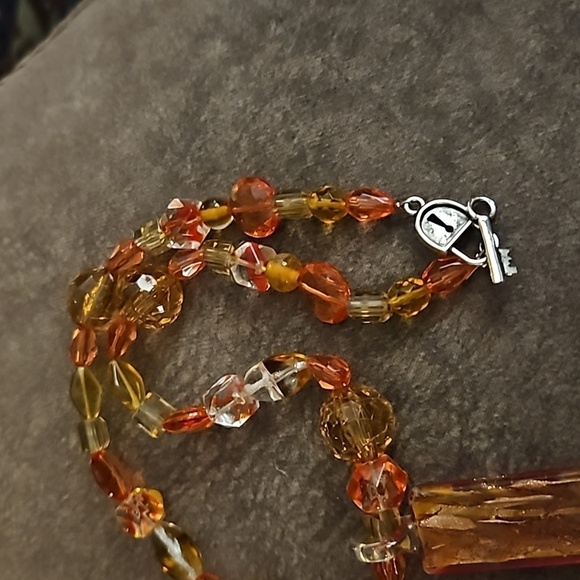 HANDMADE Orange Dichroic Glass Pendant Beaded Necklace - Picture 5 of 10